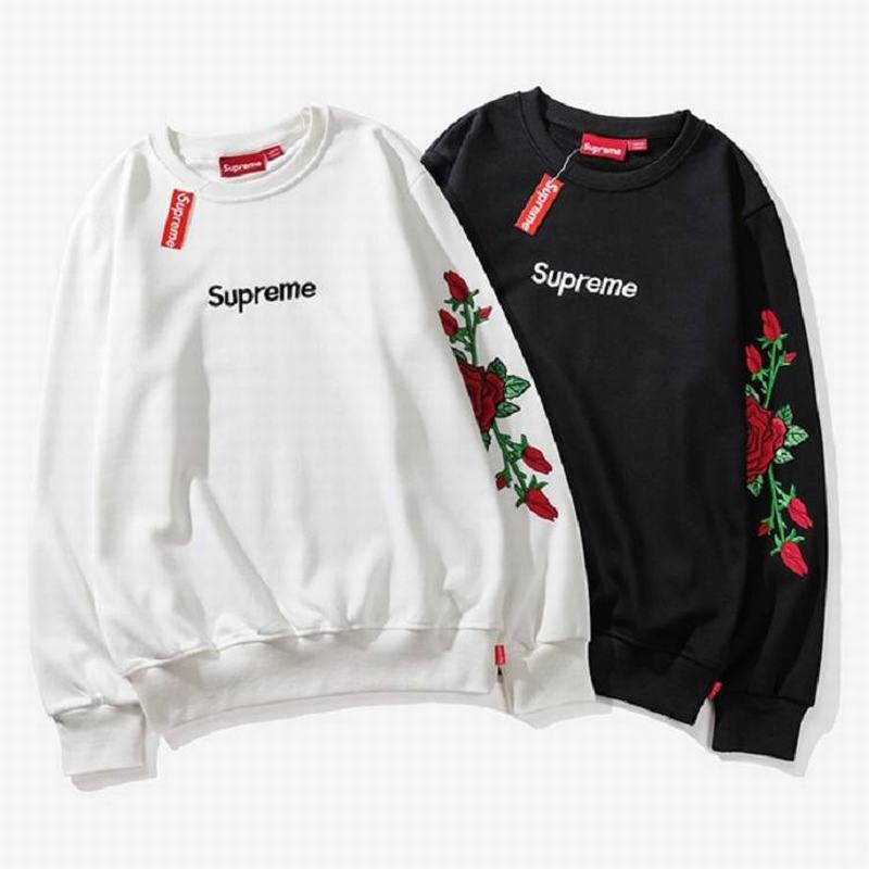 supreme 2 colors white black long sleeve rose embroidery